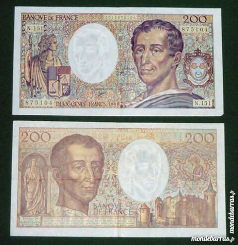 Billets 200 Francs Montesquieu 1992 Trs bon tat 30 Chtenay-Malabry (92)