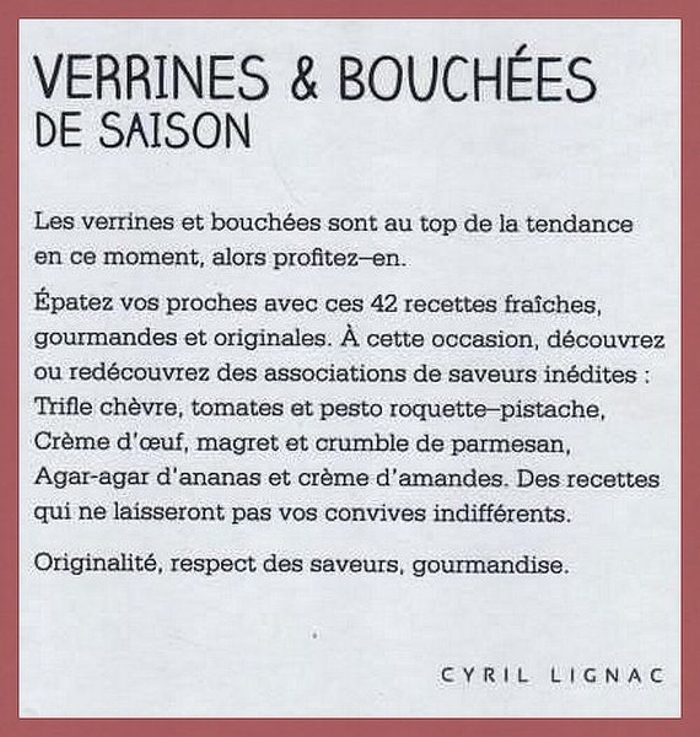 CYRIL LIGNAC : verrines et bouch&eacute;es - CUISINE Livres et BD