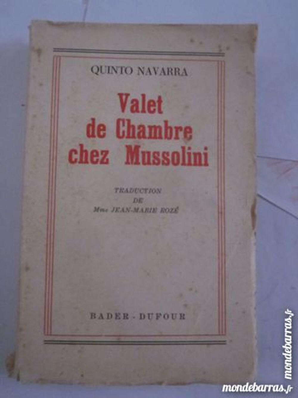 VALET DE CHAMBRE CHEZ MUSSOLINI Livres et BD