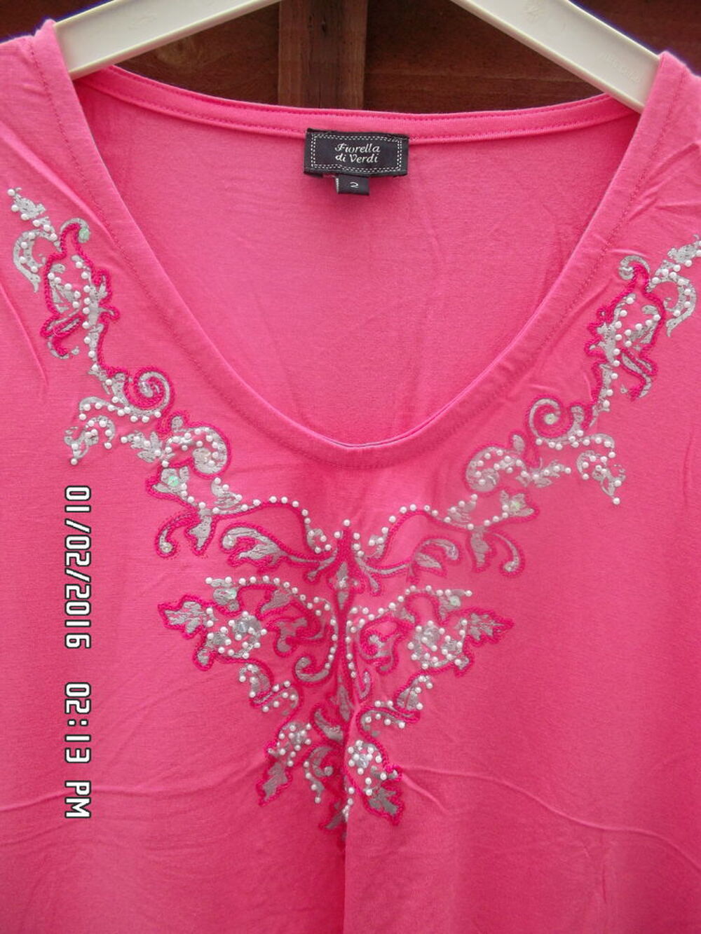 TEE SHIRT ROSE PERLES*JUSTE 3E*KIKI60230 Vêtements