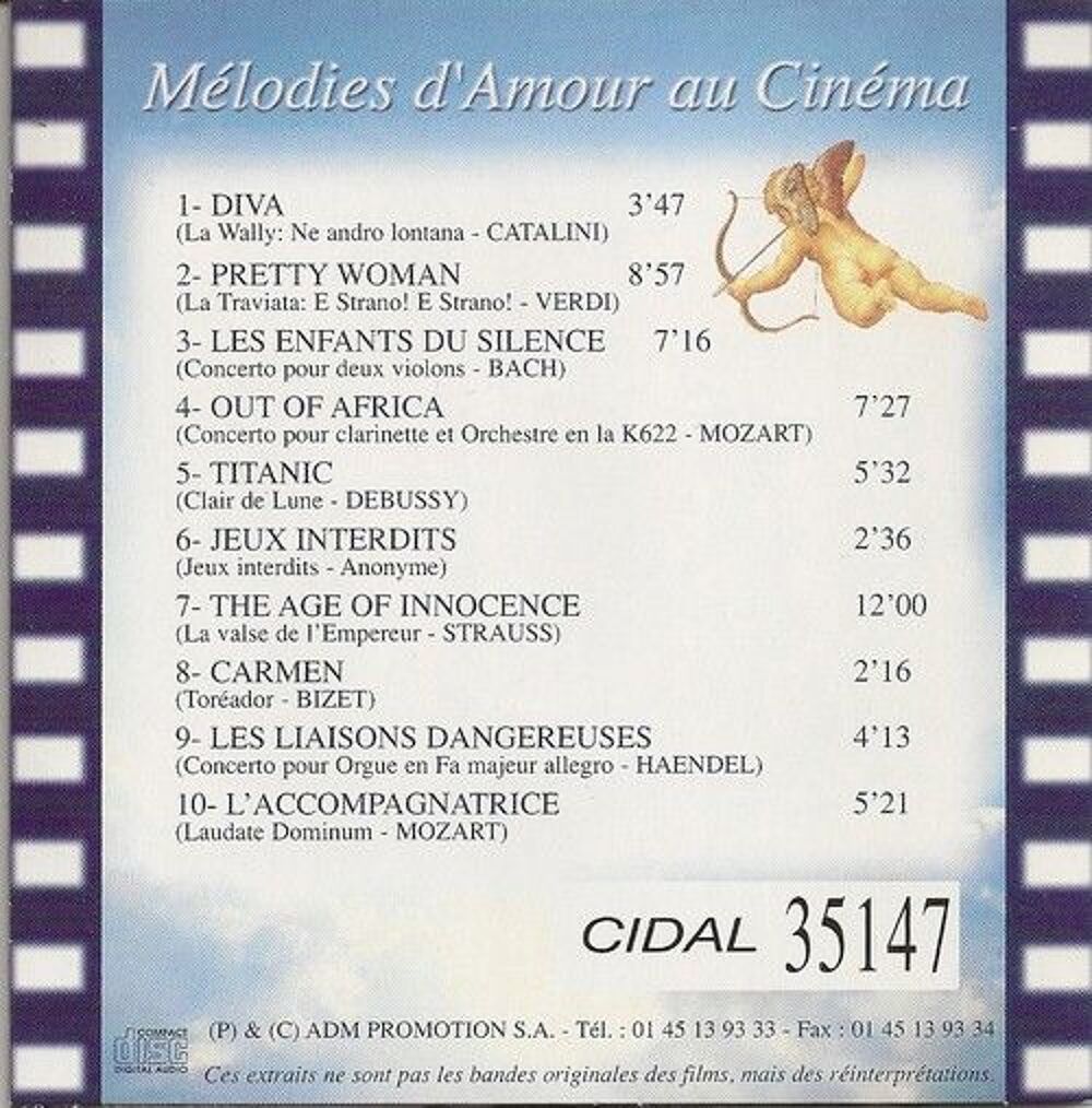 M&eacute;lodies d'amour au cin&eacute;ma CD et vinyles