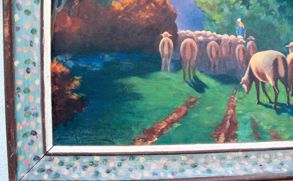 ECOLE BARBIZON MOUTONS ANCIEN TABLEAU PEINTURE huile Décoration