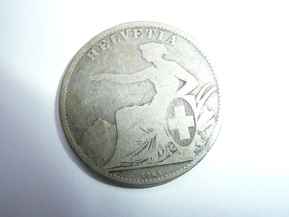 Pi&egrave;ce 2 francs suisse argent 1860 B Helvetia 