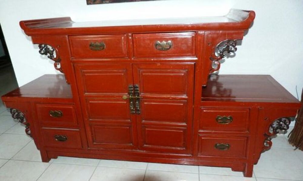 Buffet chinois bois laqu&eacute; rouge Meubles