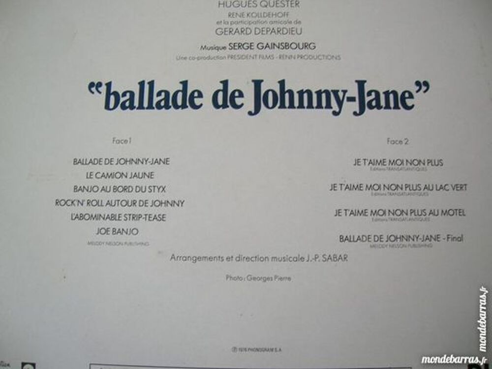 33 TOURS GAINSBOURG - Ballade de Johnny-Jane - BOF ORIGINAL CD et vinyles