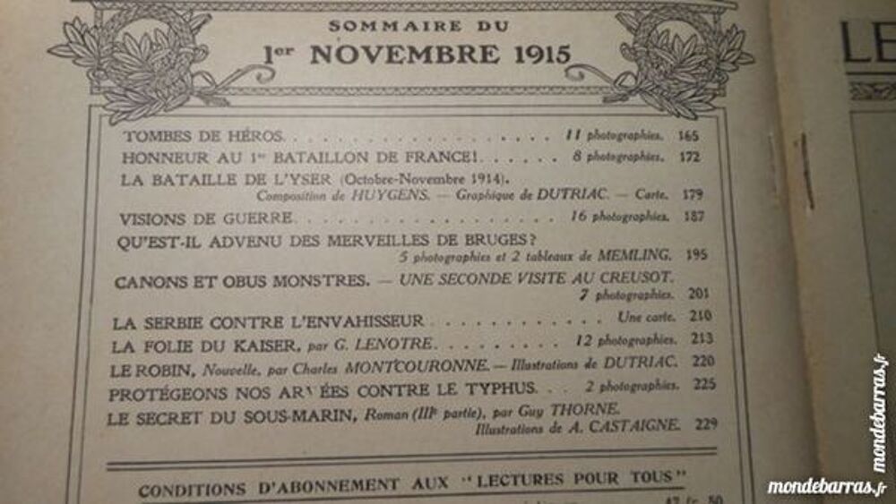 lecture pour tous du 1er novembre 1915 pa34 Livres et BD