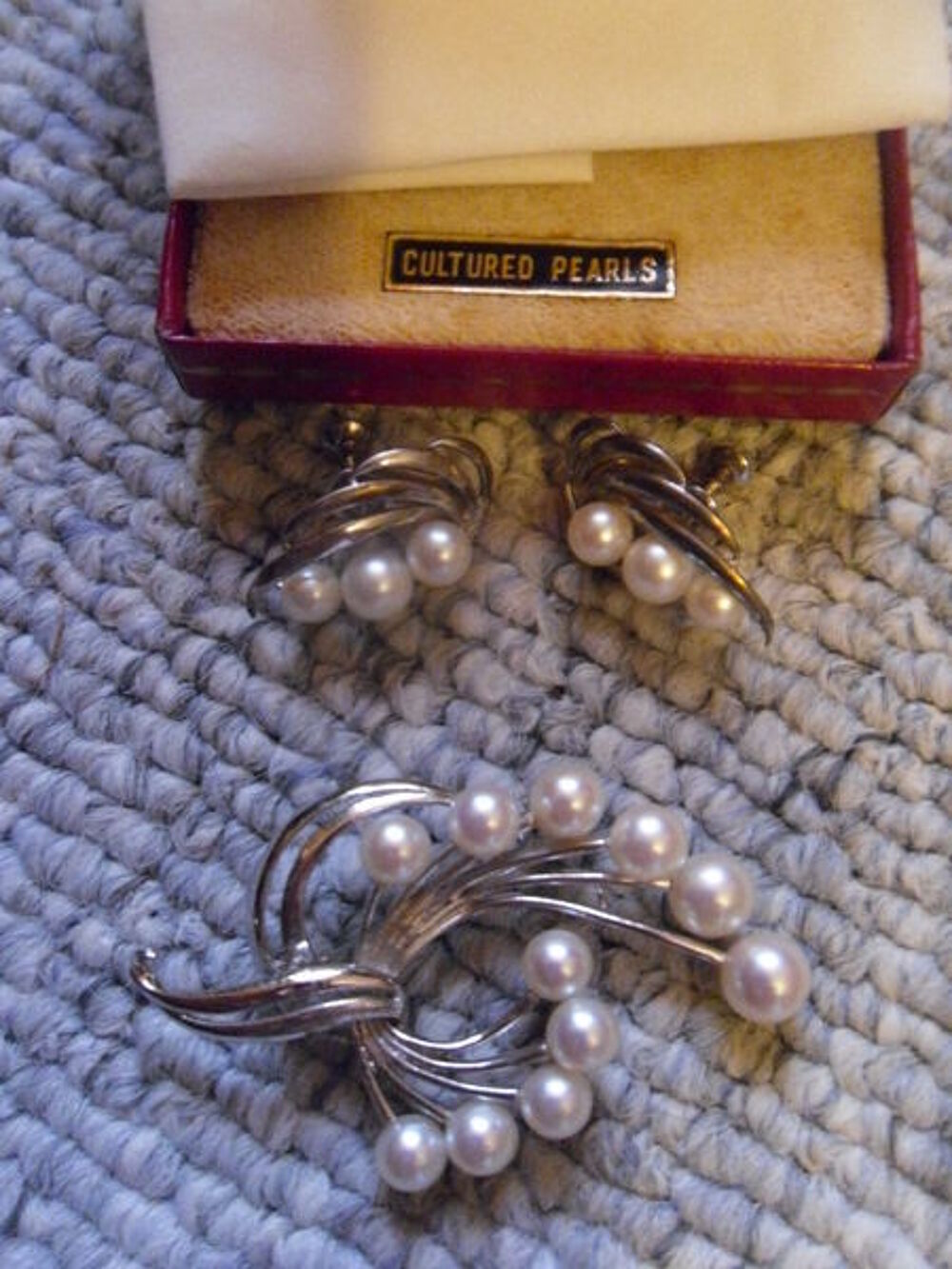 Perles de Culture: Broche &amp; Boucles Argent Vintage, P.Etat Bijoux et montres