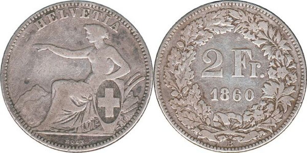 Suisse 2 francs 1860B 