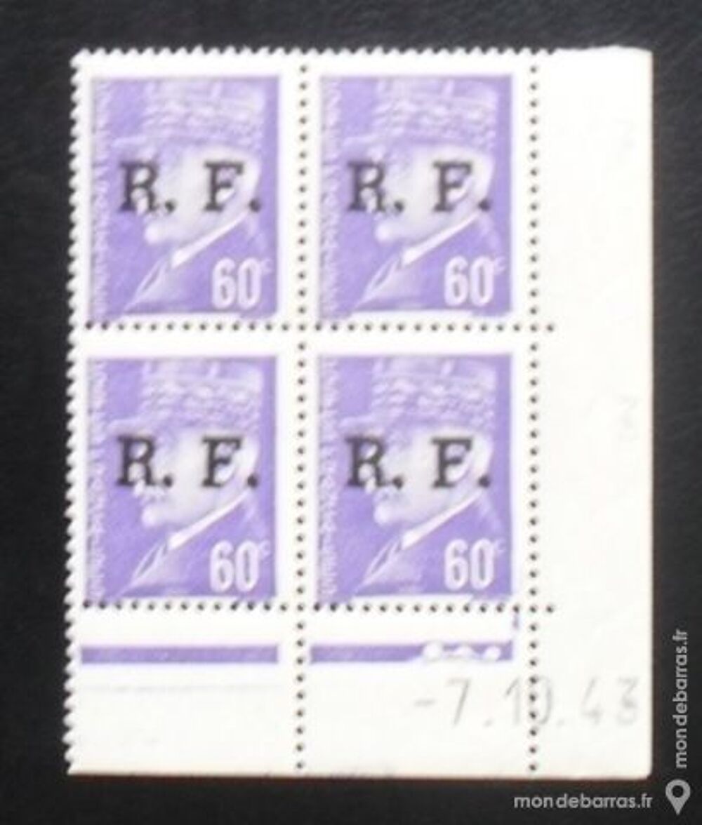 bloc de 4 timbres 1941-1942 P&eacute;tain surcharg&eacute;s R.F. 