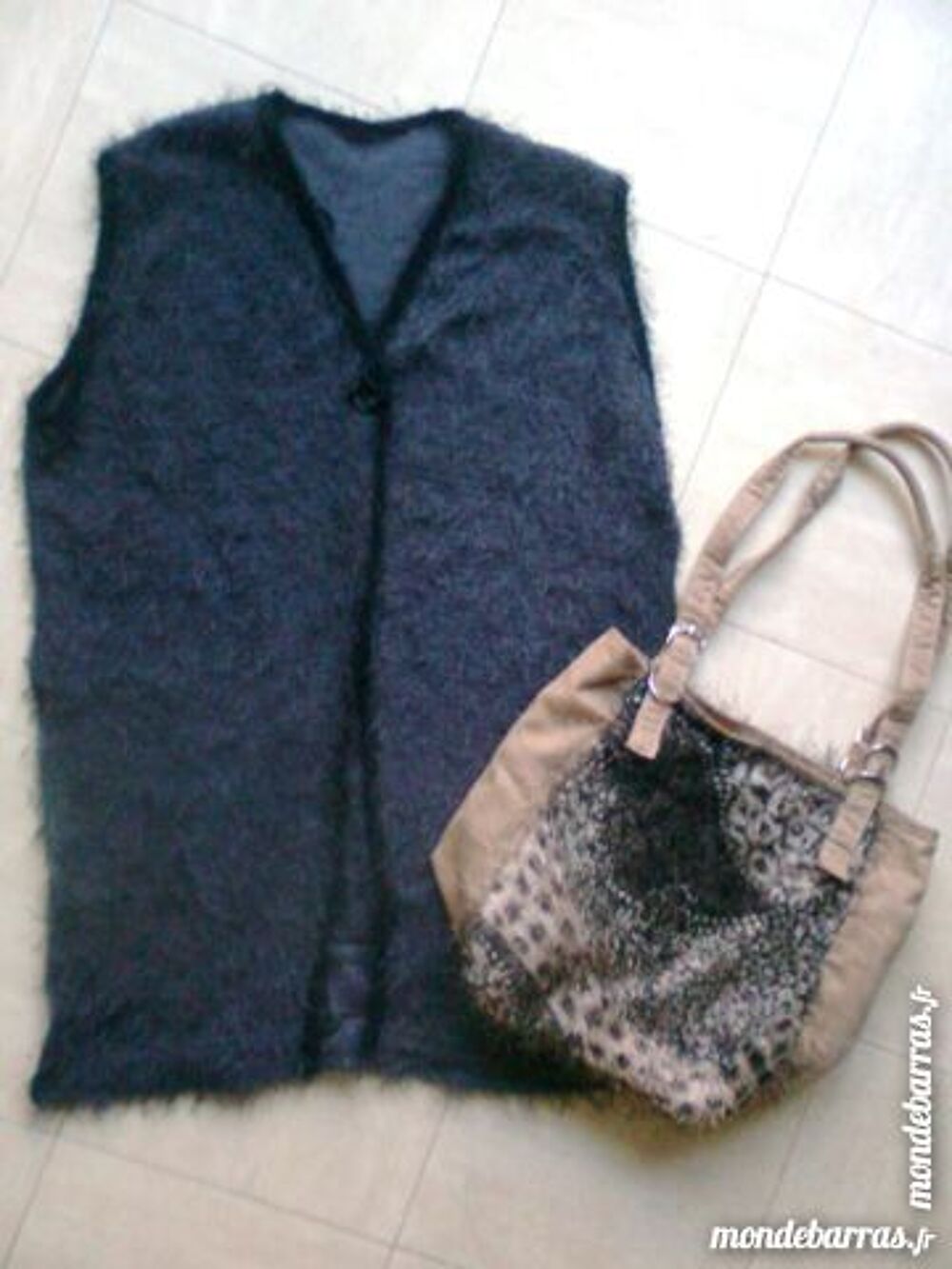 long gilet gris - 44 , sac &agrave; main -zoe Vêtements