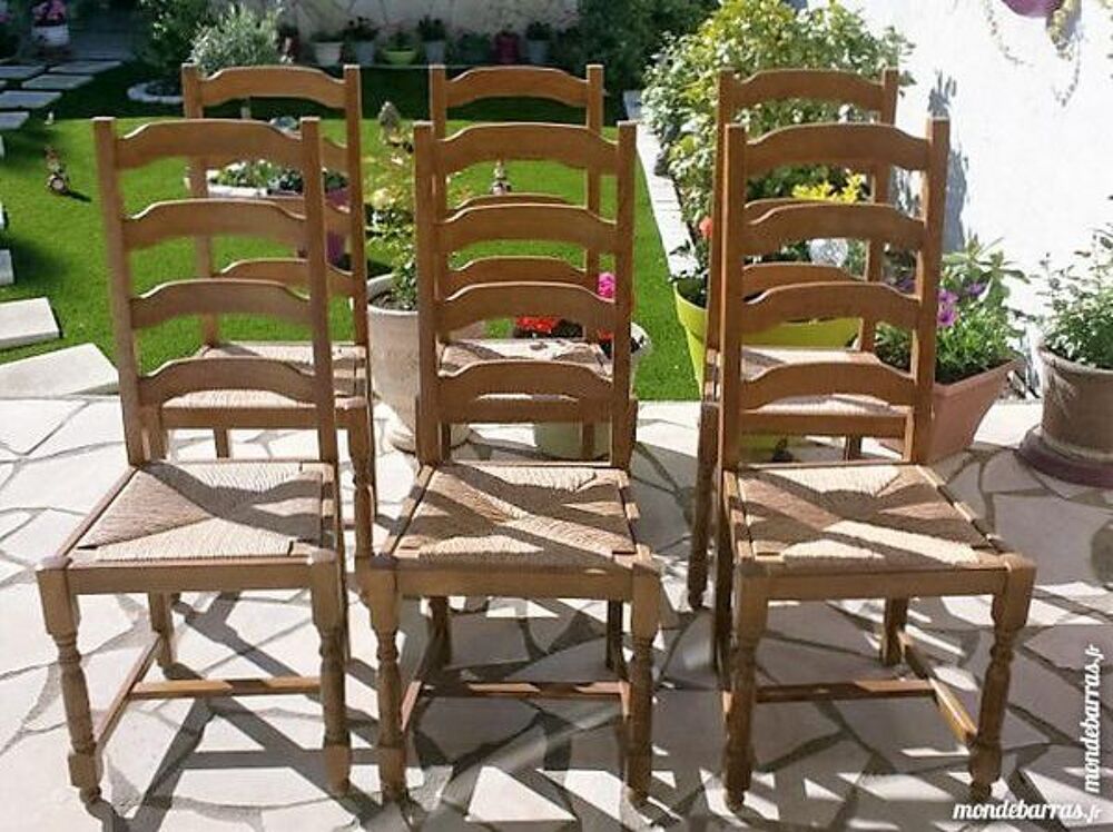 table rustique ovale plus 6 chaises assise paille Meubles