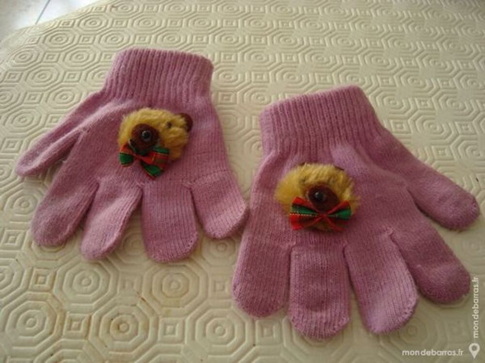 GANTS ACRYLIQUE ROSE avec chien peluche Vêtements enfants