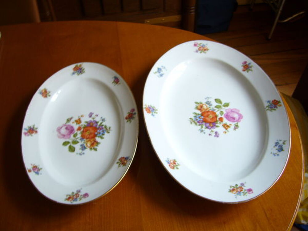 2 plats service r&eacute;tro porcelaine Lourioux Décoration