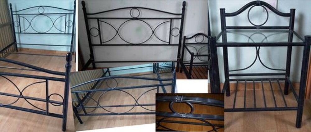 Chambre fer forg&eacute;e bleu nuit marbr&eacute;e bleu clair Meubles