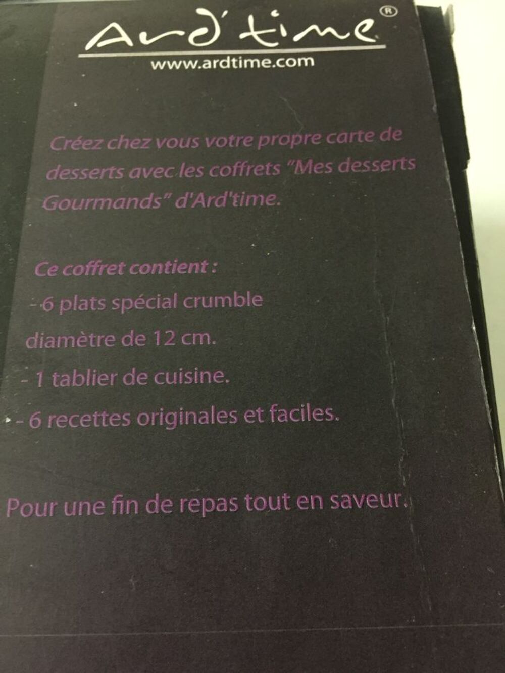 COFFRET POUR CRUMBLE + TABLIER+RECETTES Cuisine