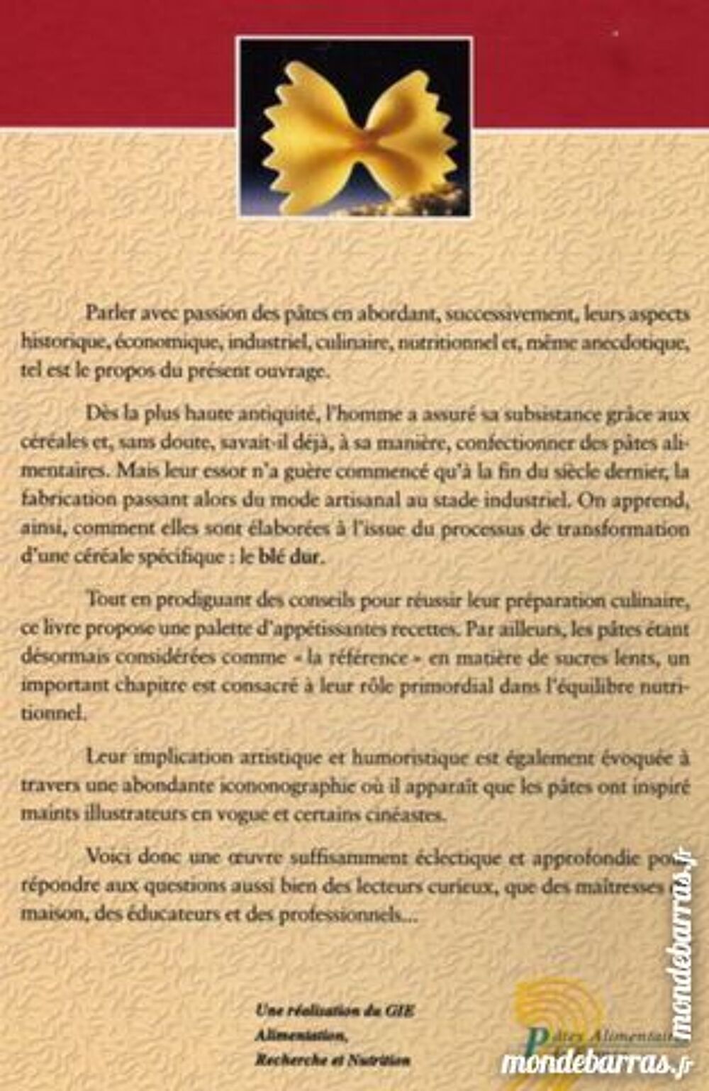 PATES - publicit&eacute; - CUISINE Livres et BD
