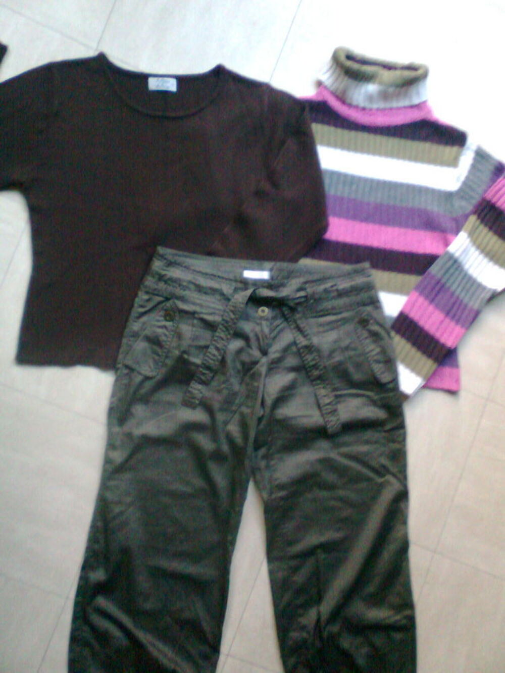 pantalon, col roul&eacute;, pull marron -M-40 - zoe Vêtements