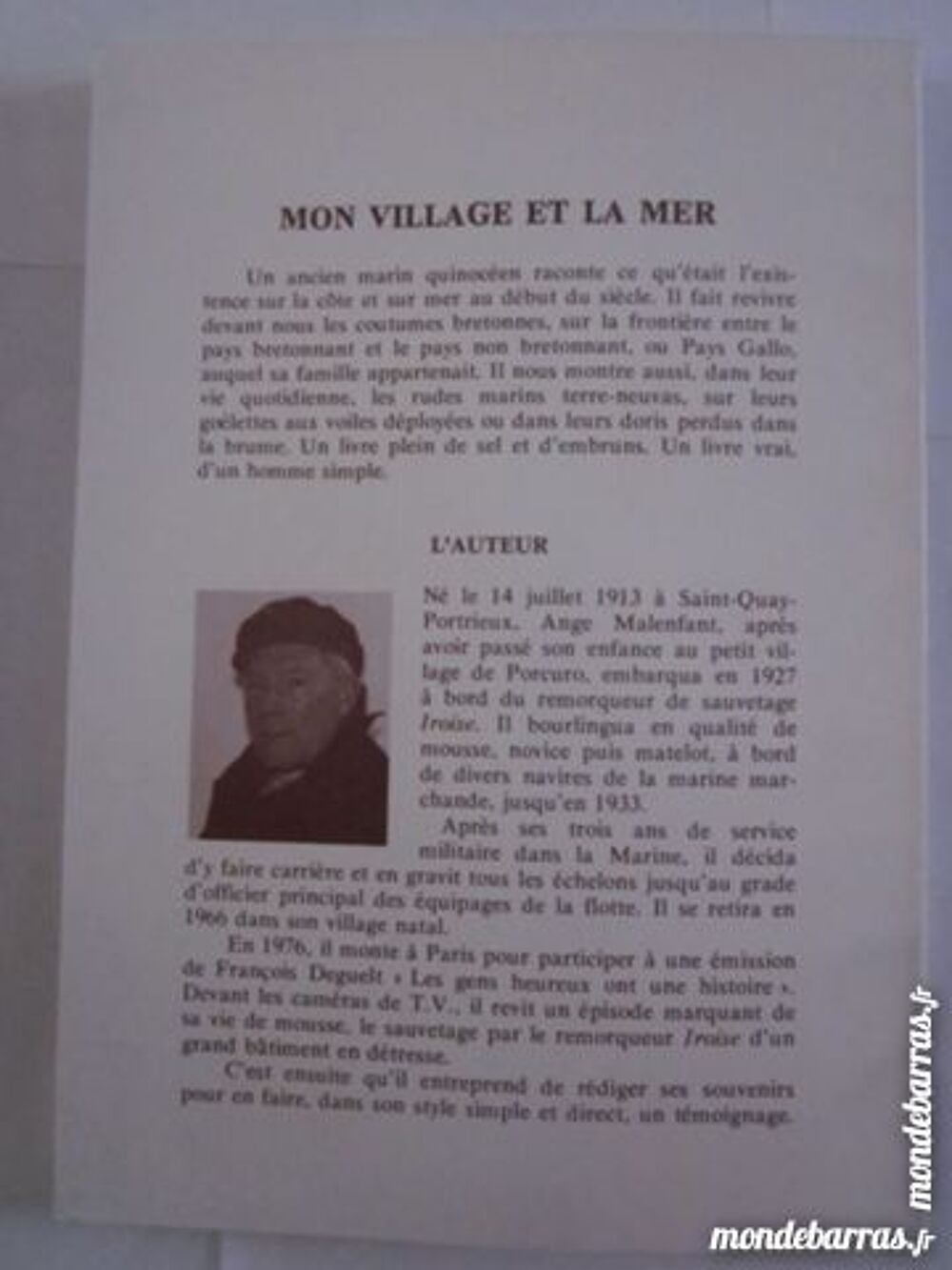 MON VILLAGE ET LA MER par ANGE MALENFANT Livres et BD