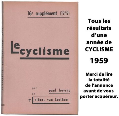 VÉLO, CYCLISME :Tous les résultats de 1959 15 Clamart (92)