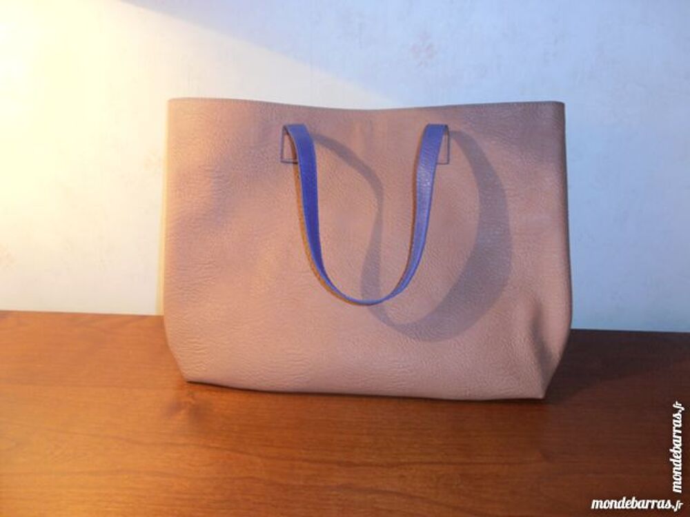 Sac grain&eacute; marron et bleu Maroquinerie