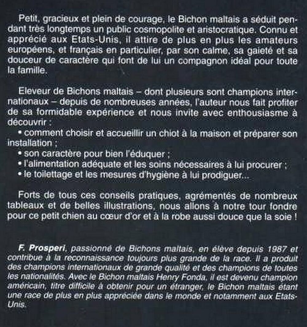 LE BICHON MALTAIS - CHIEN / prixportcompris Livres et BD