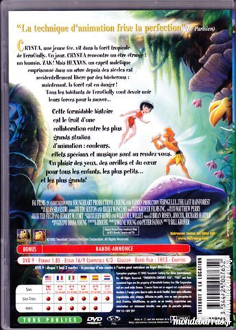 ZAK et CRYSTA dans la foret Tropicale de FernGully DVD et blu-ray