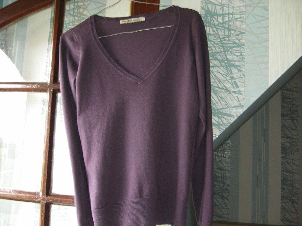 pull en v aubergine Vêtements