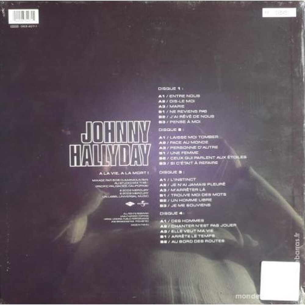 Johnny Hallyday &laquo; A la vie &agrave; la mort &raquo; CD et vinyles