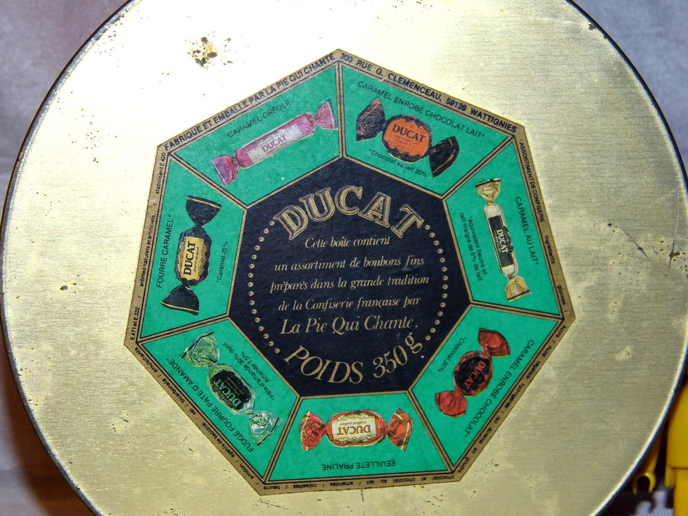 Boite PUBLICITAIRE vintage m&eacute;tal DUCAT LA PIE QUI CHANTE 