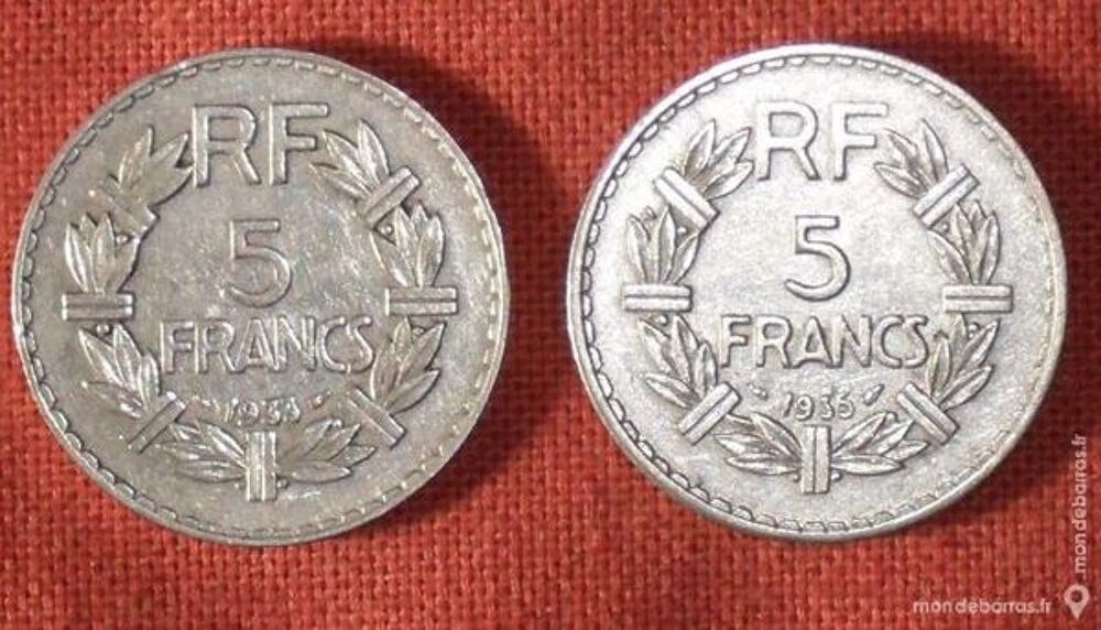 5 Francs de type &laquo;LAVRILLIER&raquo; de 1933 et 1935. 