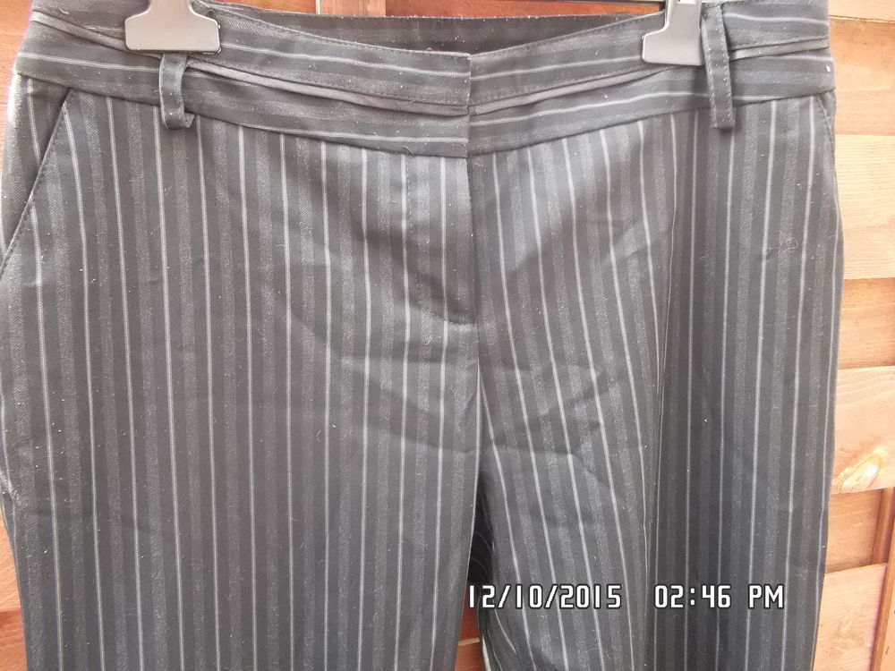 PANTALON NOIR RAYURES GRISES PROMOD*JUSTE 3E*KIKI60230 Vêtements