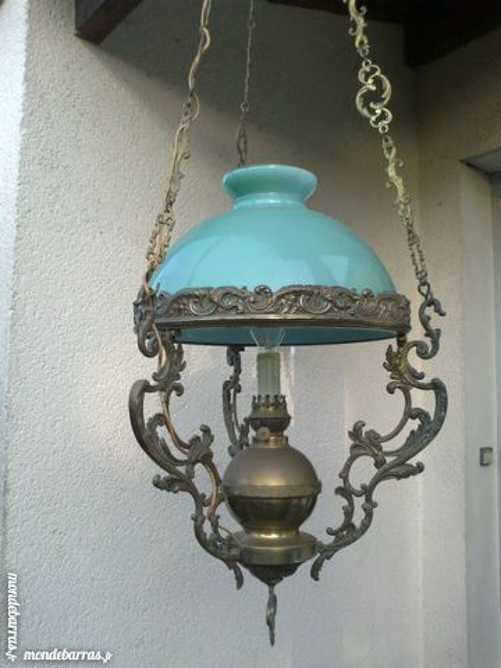 Luminaire 1900 bronze et opaline Décoration