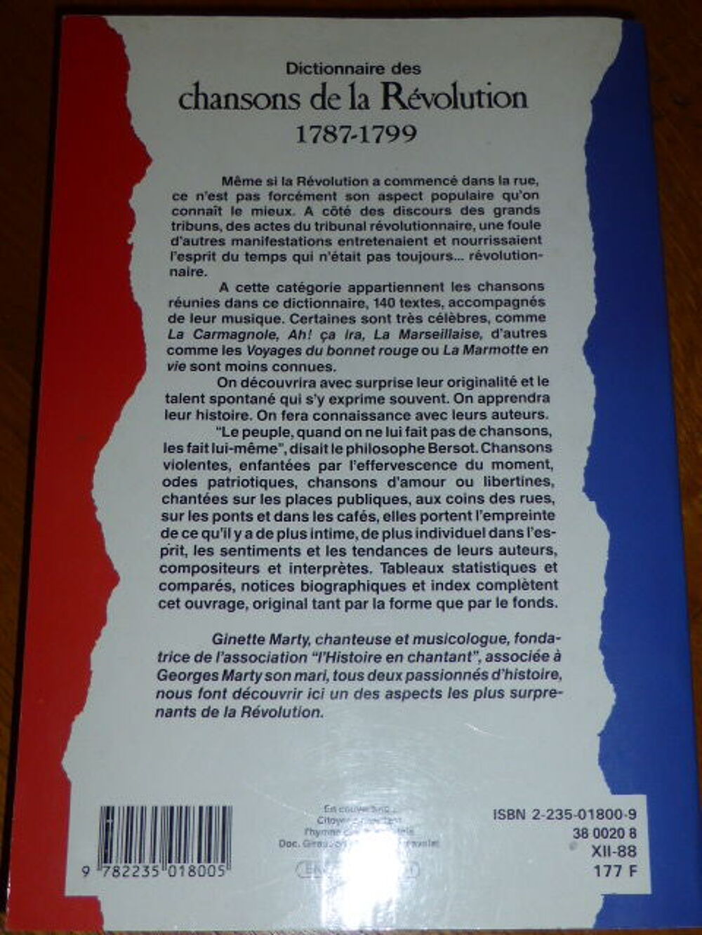 Dictionnaire des chansons de la r&eacute;volution MARTY Livres et BD