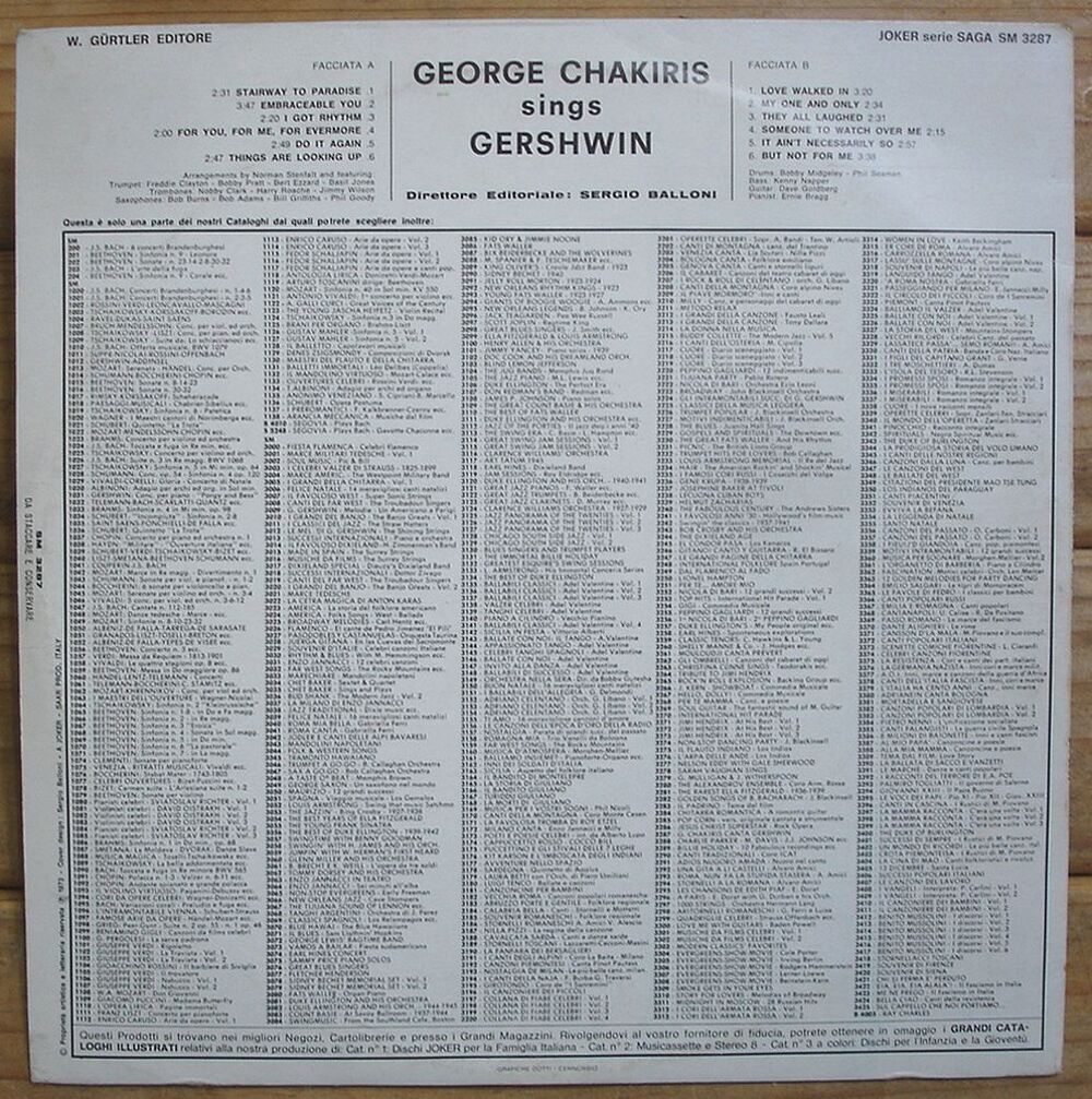 GEORGE CHAKIRIS SINGS GEORGE GERSHWIN - 33t - SIAE ITALY CD et vinyles