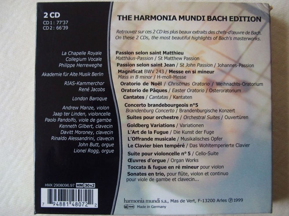 CD (2) JS BACH CD et vinyles