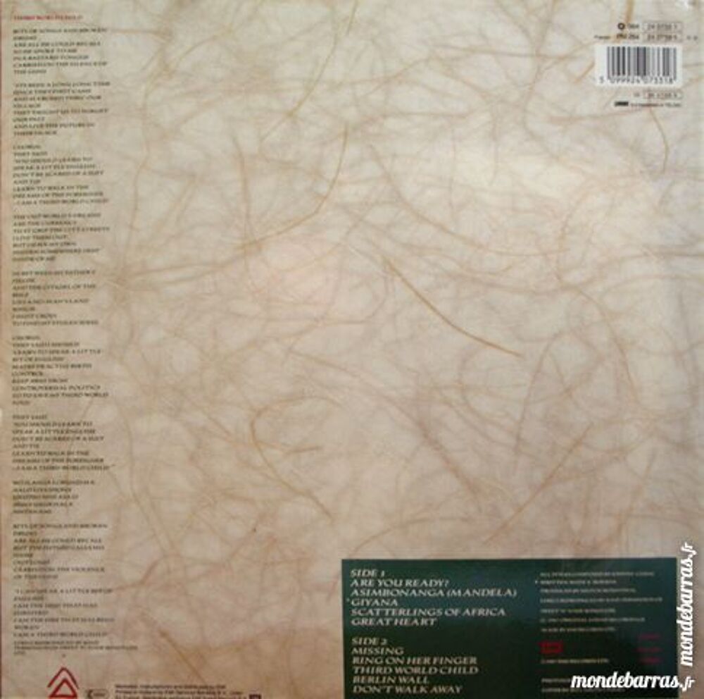 VINYL 33 tours JOHNNY CLEGG - THIRD WORLD CHILD CD et vinyles