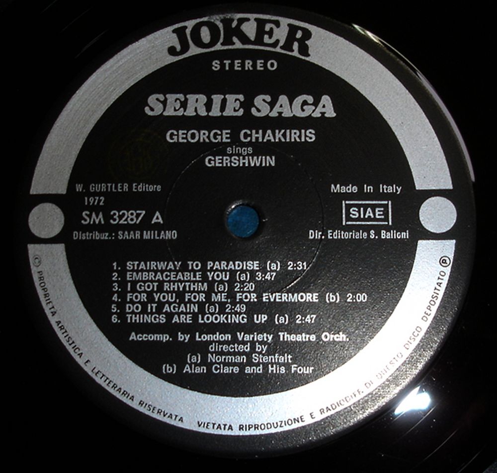 GEORGE CHAKIRIS SINGS GEORGE GERSHWIN - 33t - SIAE ITALY CD et vinyles