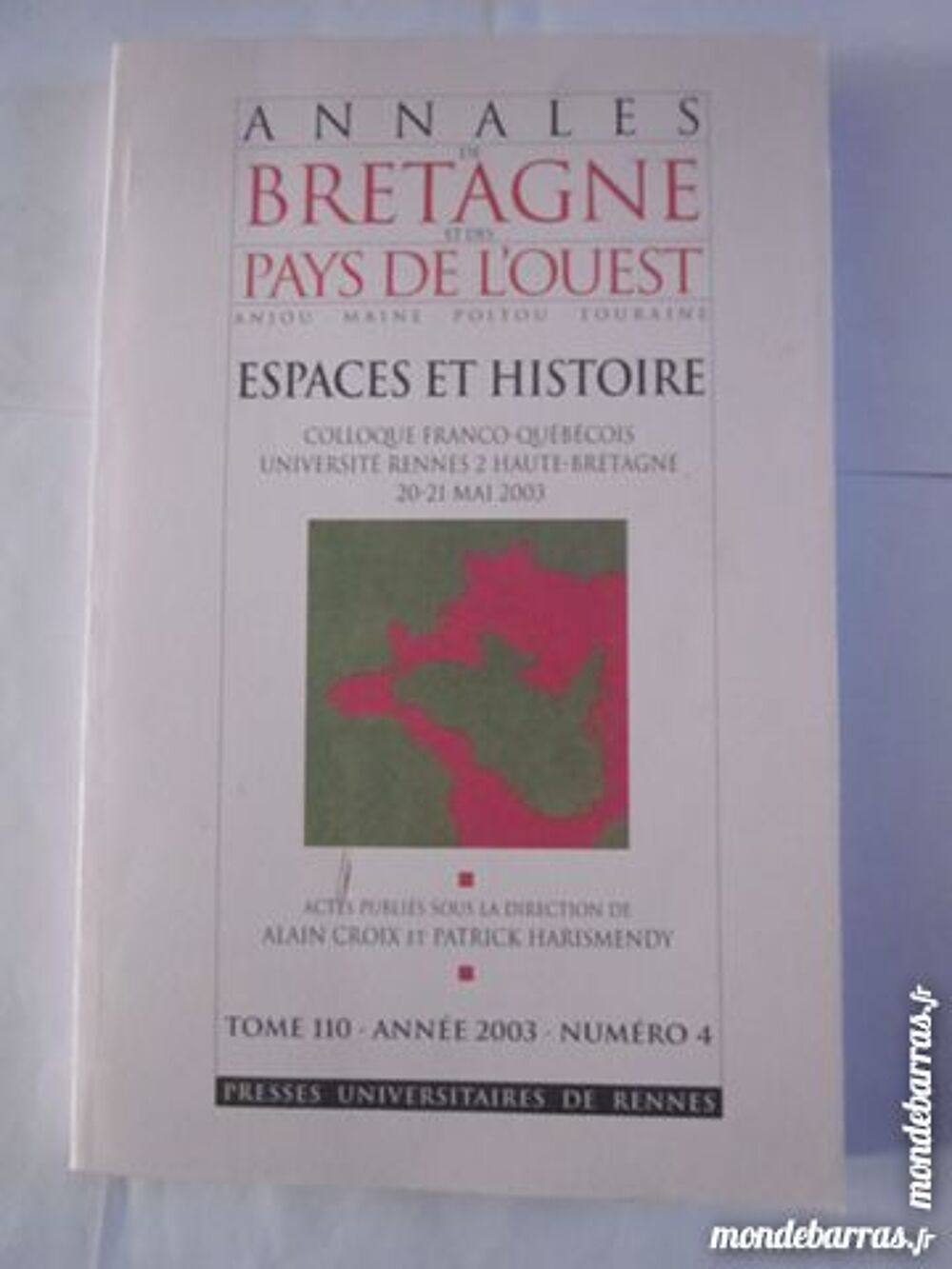 ANNALES DE BRETAGNE ET DES PAYS DE L'OUEST 2003 Livres et BD