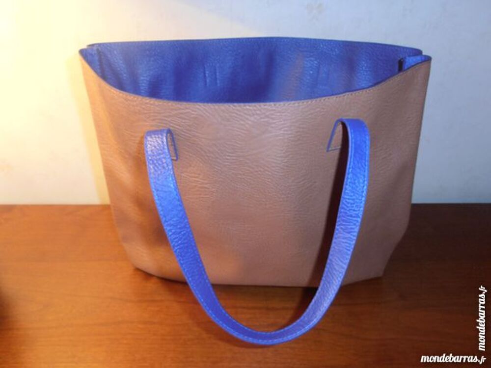 Sac grain&eacute; marron et bleu Maroquinerie