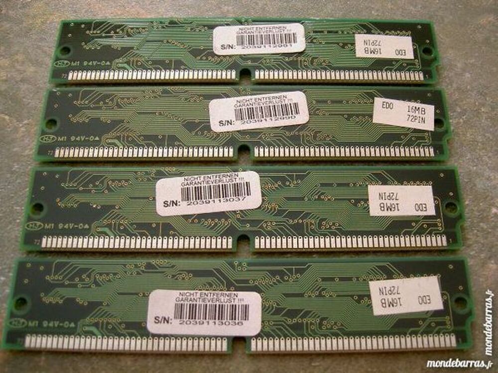 4 barrettes de 16MB RAM EDO 72 pins. Matriel informatique