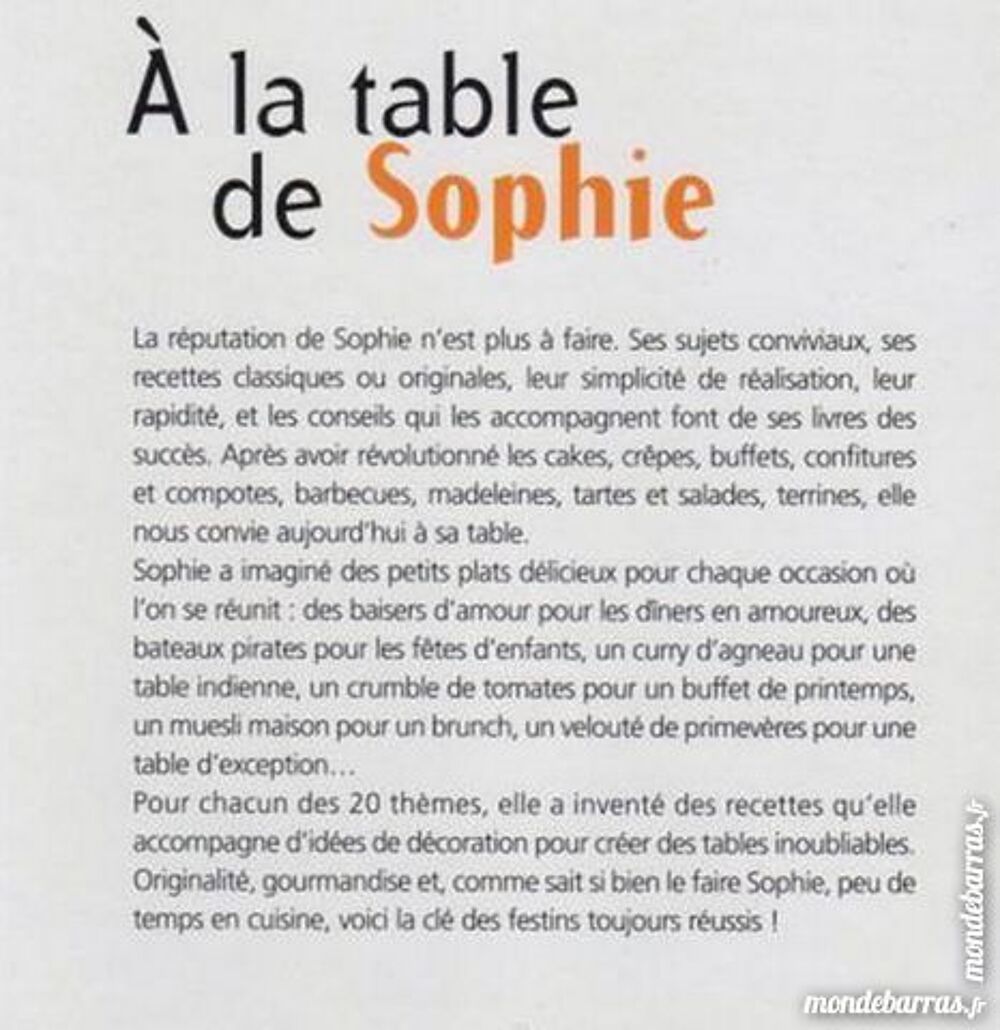A LA TABLE DE SOPHIE / prixportcompris Livres et BD