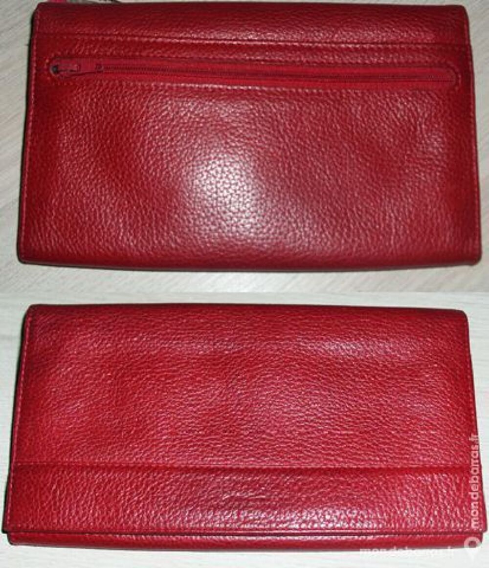 VINTAGE * joli portefeuille cuir rouge Maroquinerie