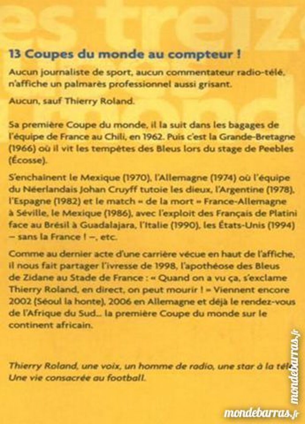 THIERRY ROLAND - mes 13 coupes du monde Livres et BD
