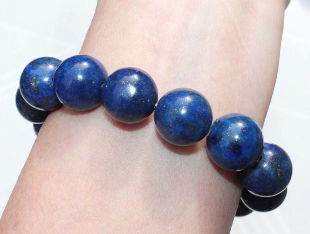 BRACELET en LAPIS LAZULI PYRITE OR PERLES 14 mm Bijoux et montres