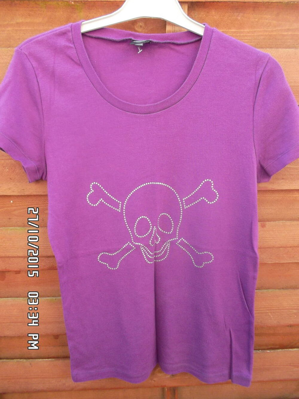 TEE SHIRT VIOLET TETE DE MORT*JUSTE 3E*KIKI60230 Vêtements