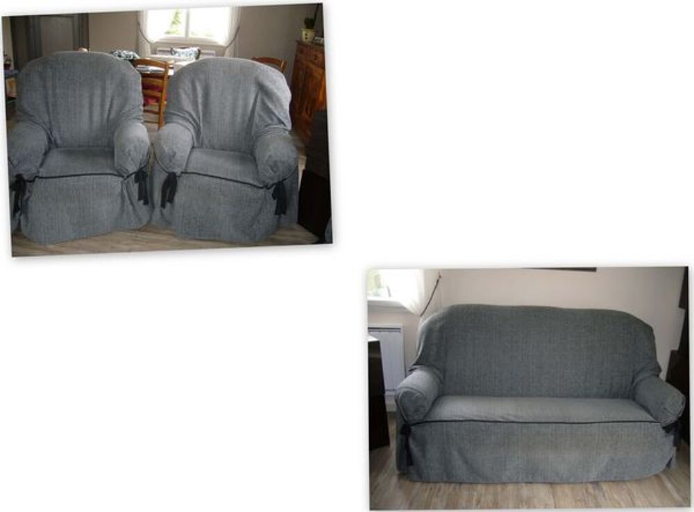 Salon canap&eacute; et 2 fauteuils en alcantara + housses Meubles