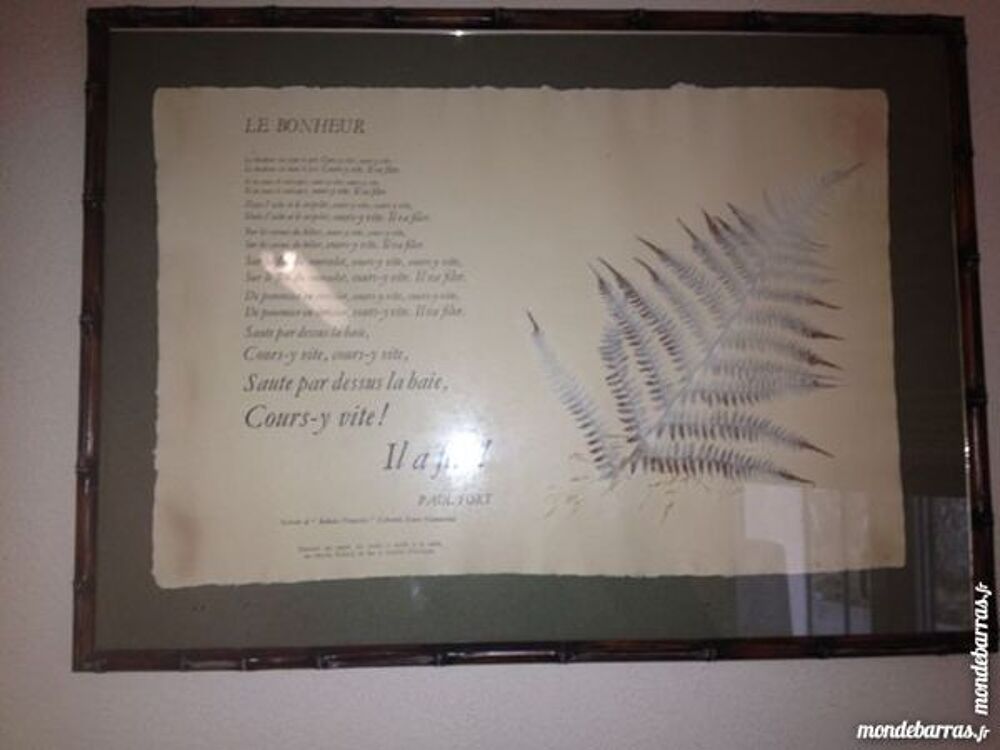 Tableau foug&egrave;re et po&egrave;me de Paul Fort Le bonheur Décoration