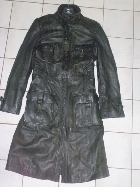 Blouson en cuir noir redskins long pour femme T M 100 Sens (89)