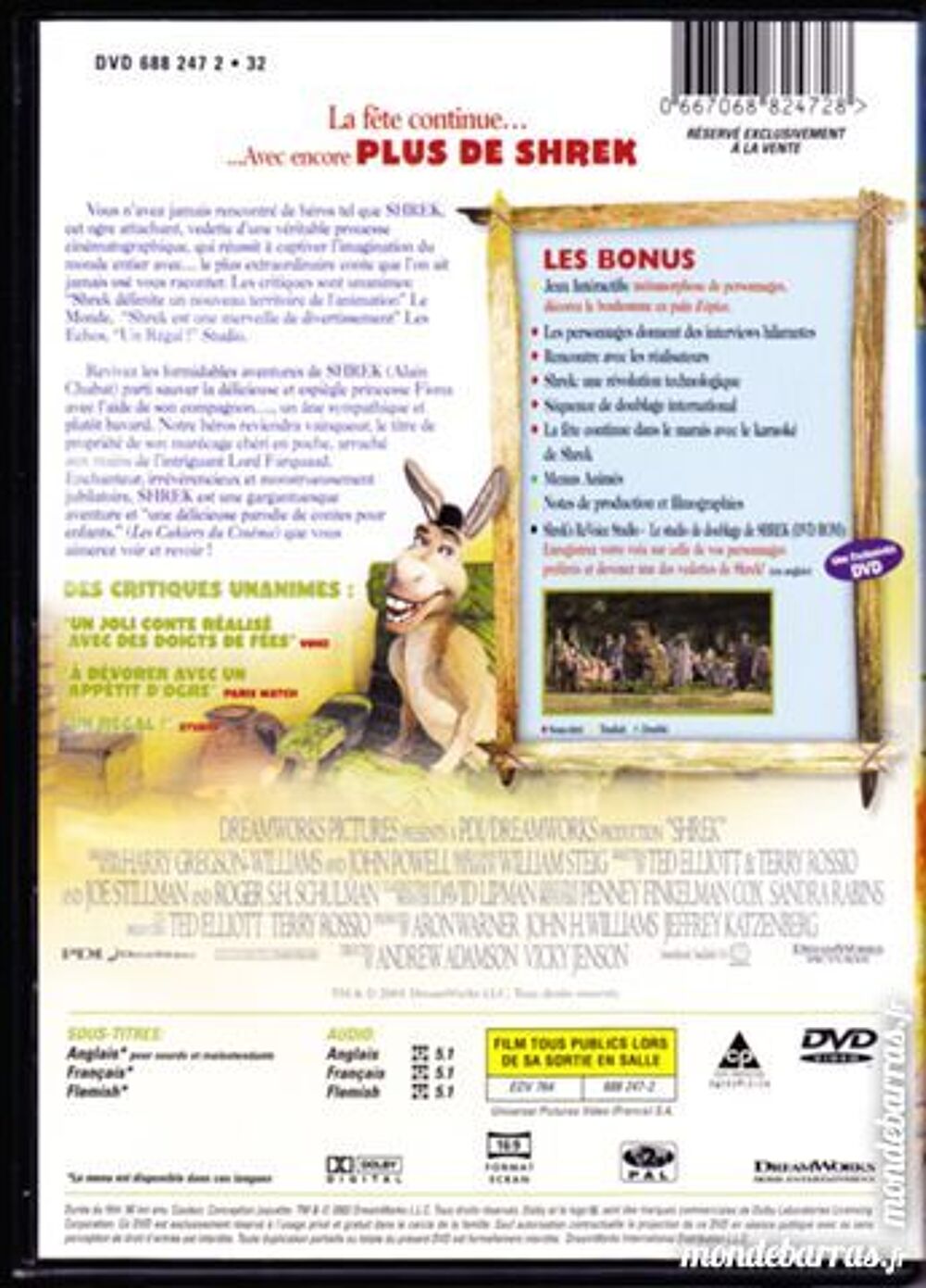 SHREK - DreamWorks DVD et blu-ray