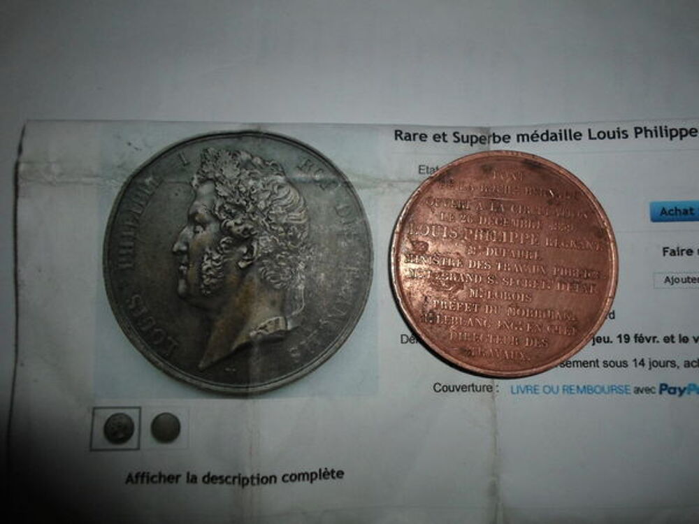 medaille rare LOUIS PHILIPPE BRETAGNE1839 